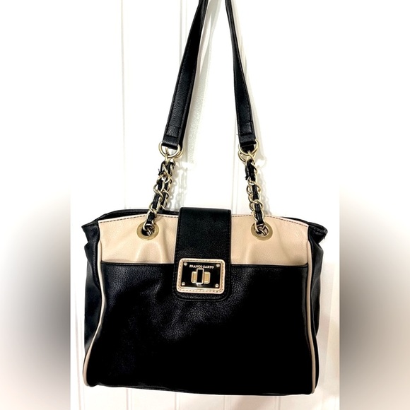 Franco Sarto Soft Leather with Chain, Creamy Tan and Black, Purse Tote - Picture 1 of 16